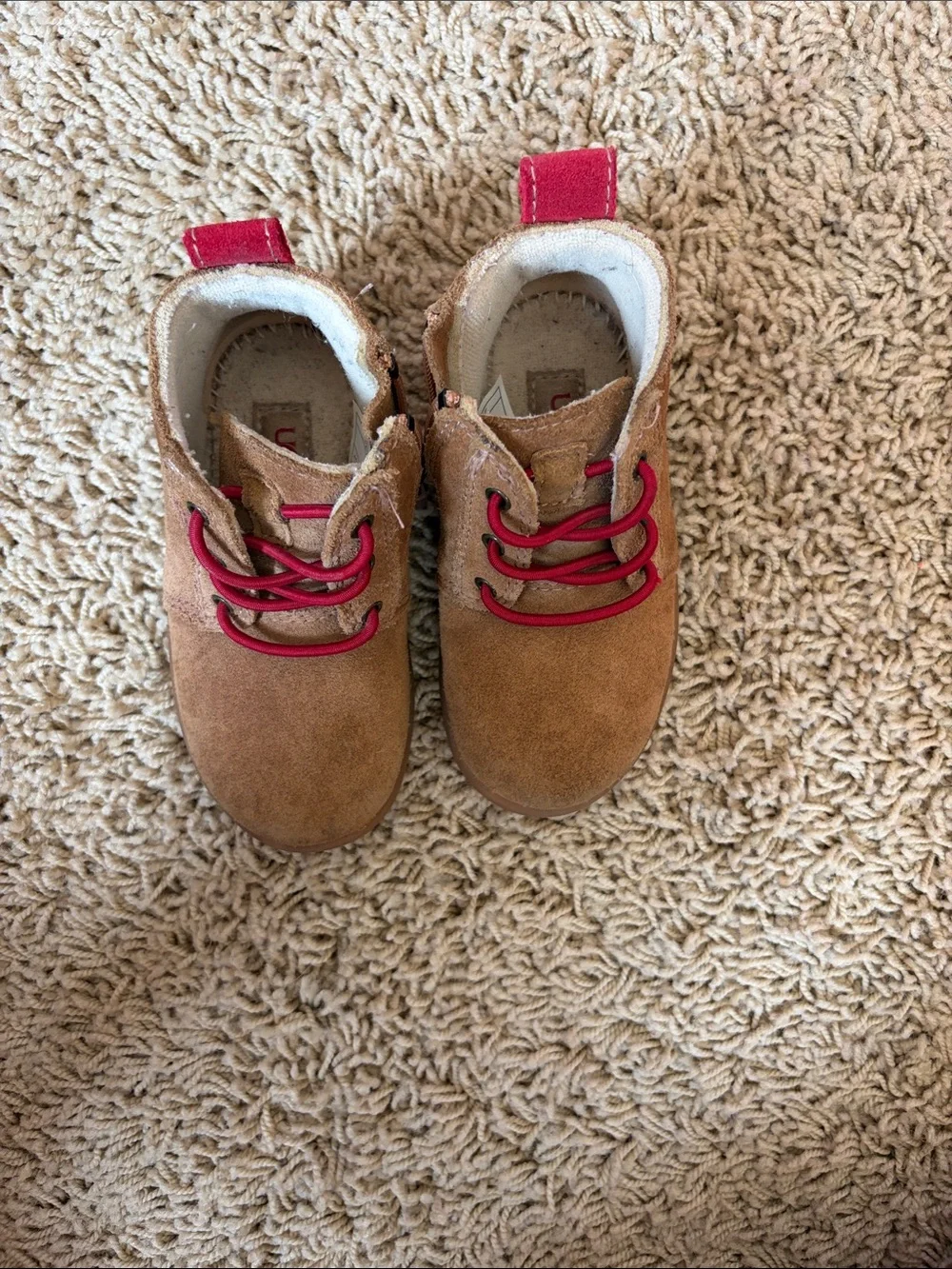 UGG Kids Chestnut Suede Boots with Red Accents